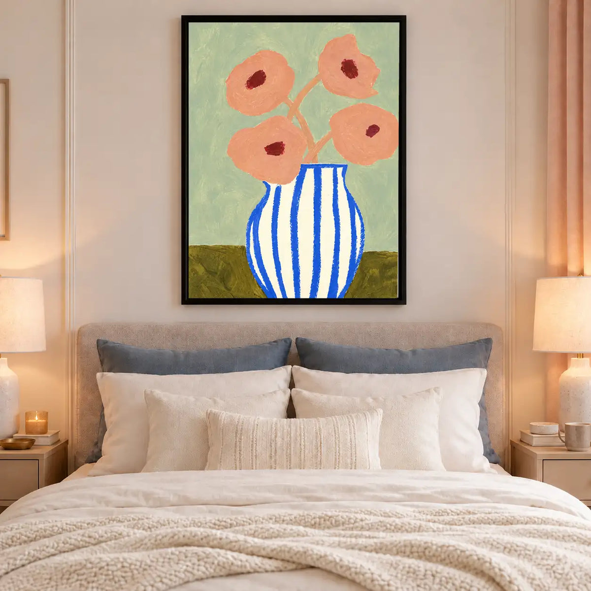 Coral Flowers in Striped Vase Wall Art 6