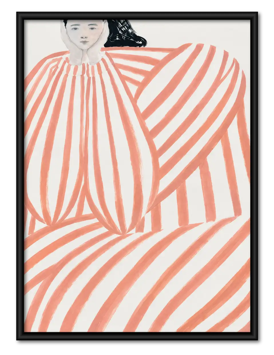 Coral Striped Seated Figure Wall Art 1