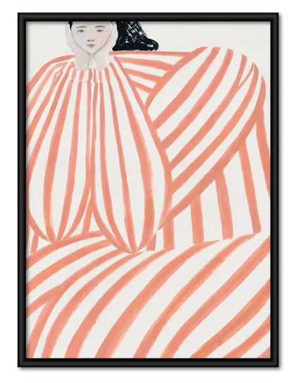Coral Striped Seated Figure Wall Art