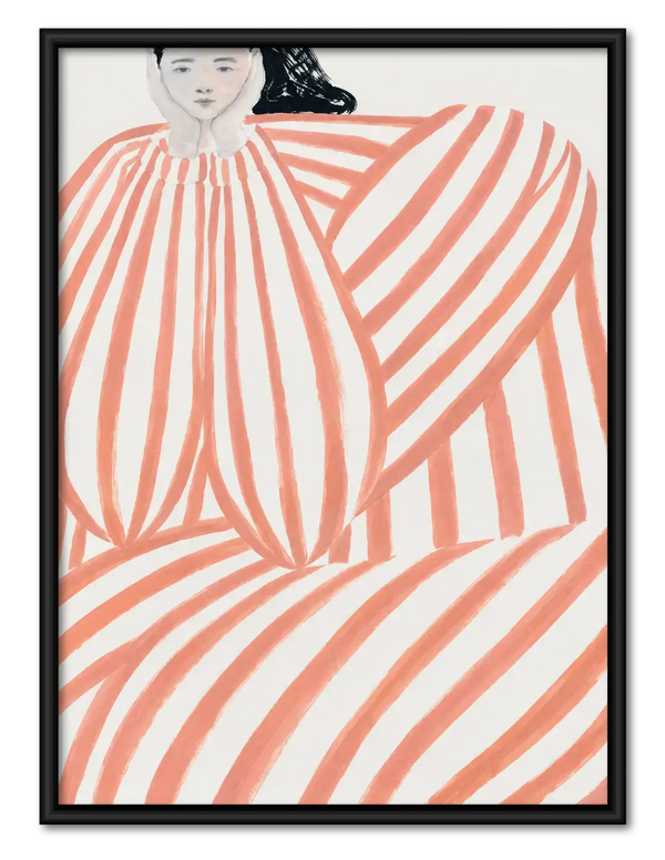 Coral Striped Seated Figure Wall Art