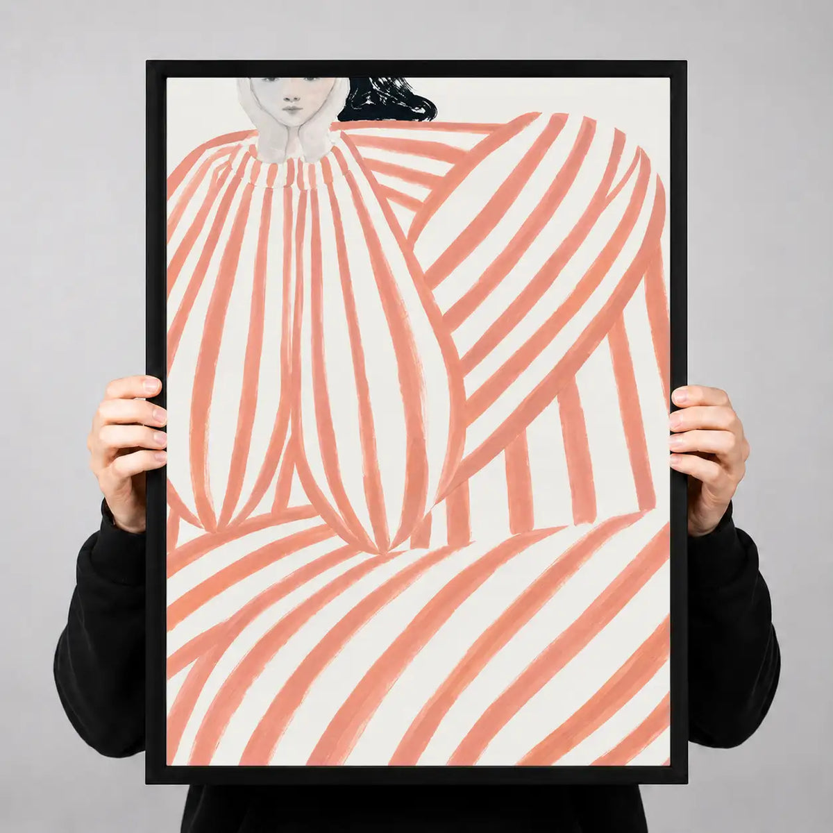 Coral Striped Seated Figure Wall Art 3