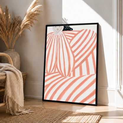 Coral Striped Seated Figure Wall Art 4
