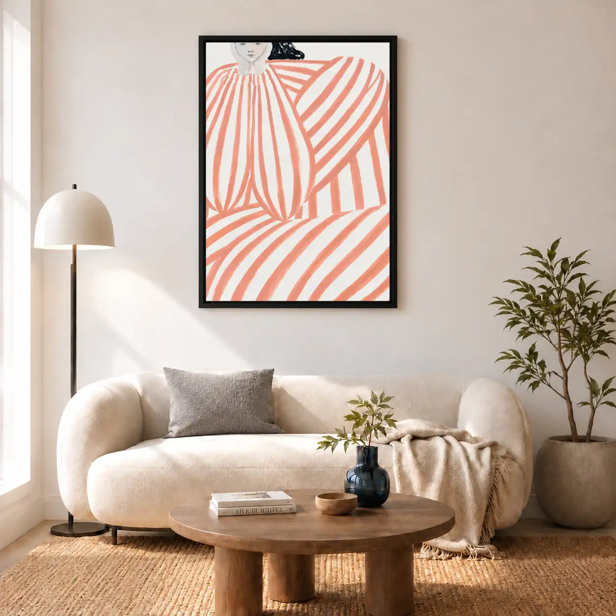 Coral Striped Seated Figure Wall Art 5