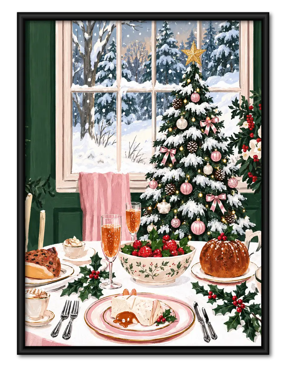 Cozy Christmas Dinner by the Tree Wall Art 1