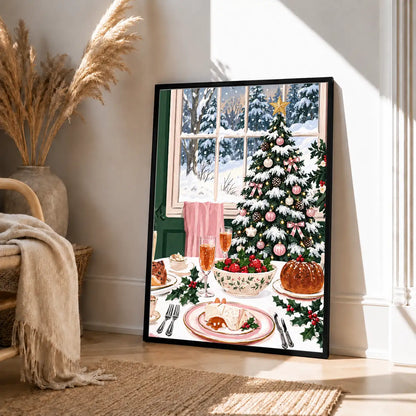 Cozy Christmas Dinner by the Tree Wall Art 4