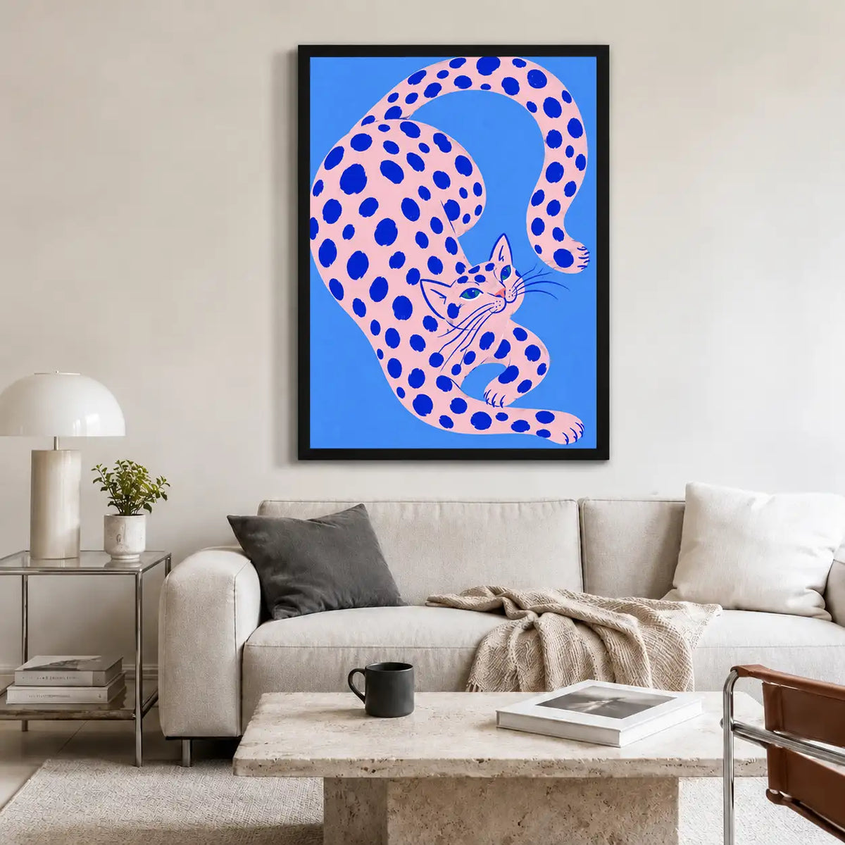 Curled Pink Spotted Cat Wall Art 2