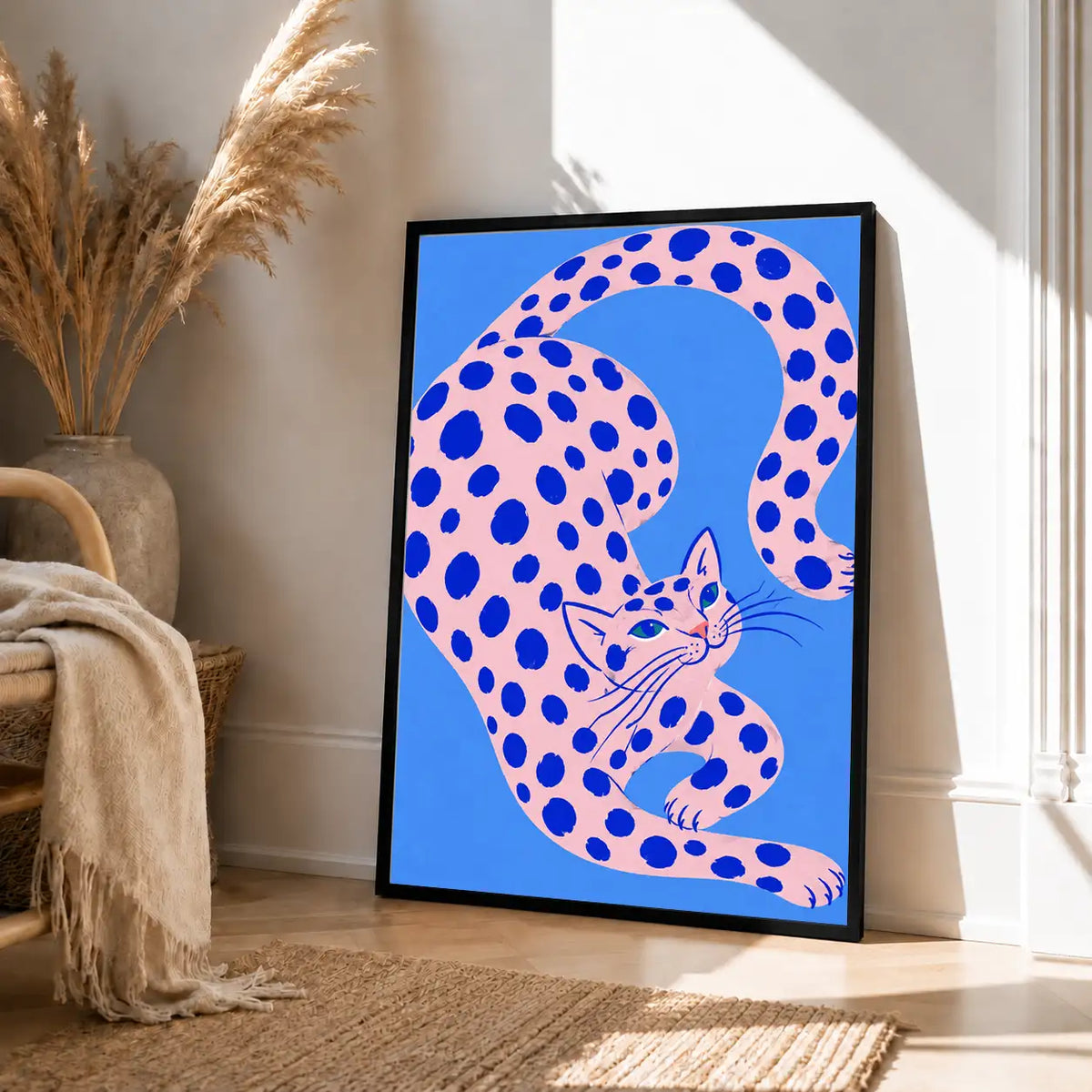 Curled Pink Spotted Cat Wall Art 4