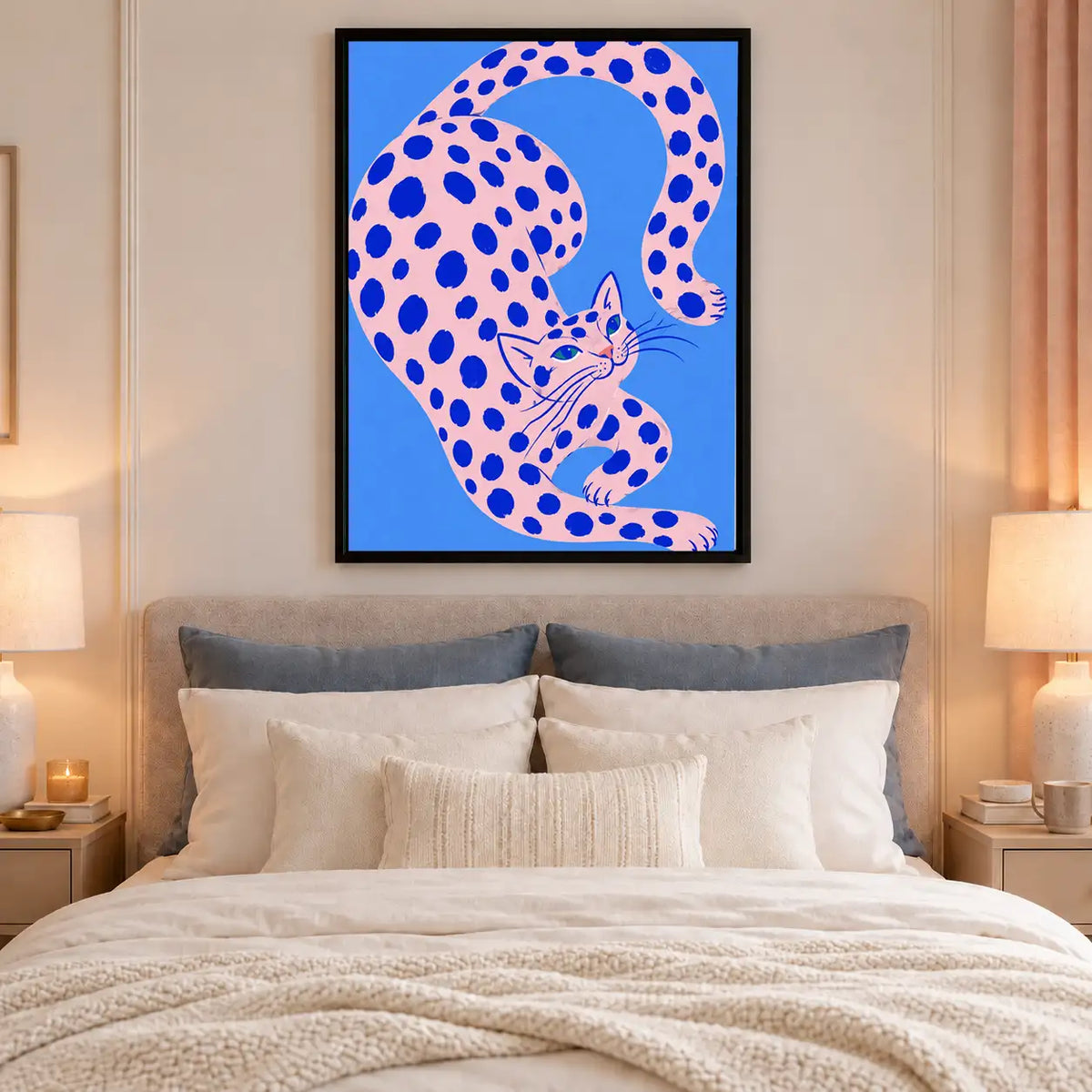 Curled Pink Spotted Cat Wall Art 6
