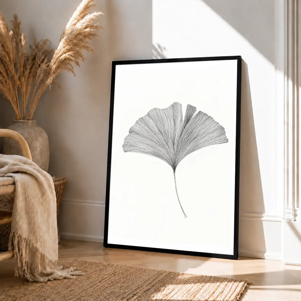 Delicate Gray Ginkgo Leaf Wall Art 4