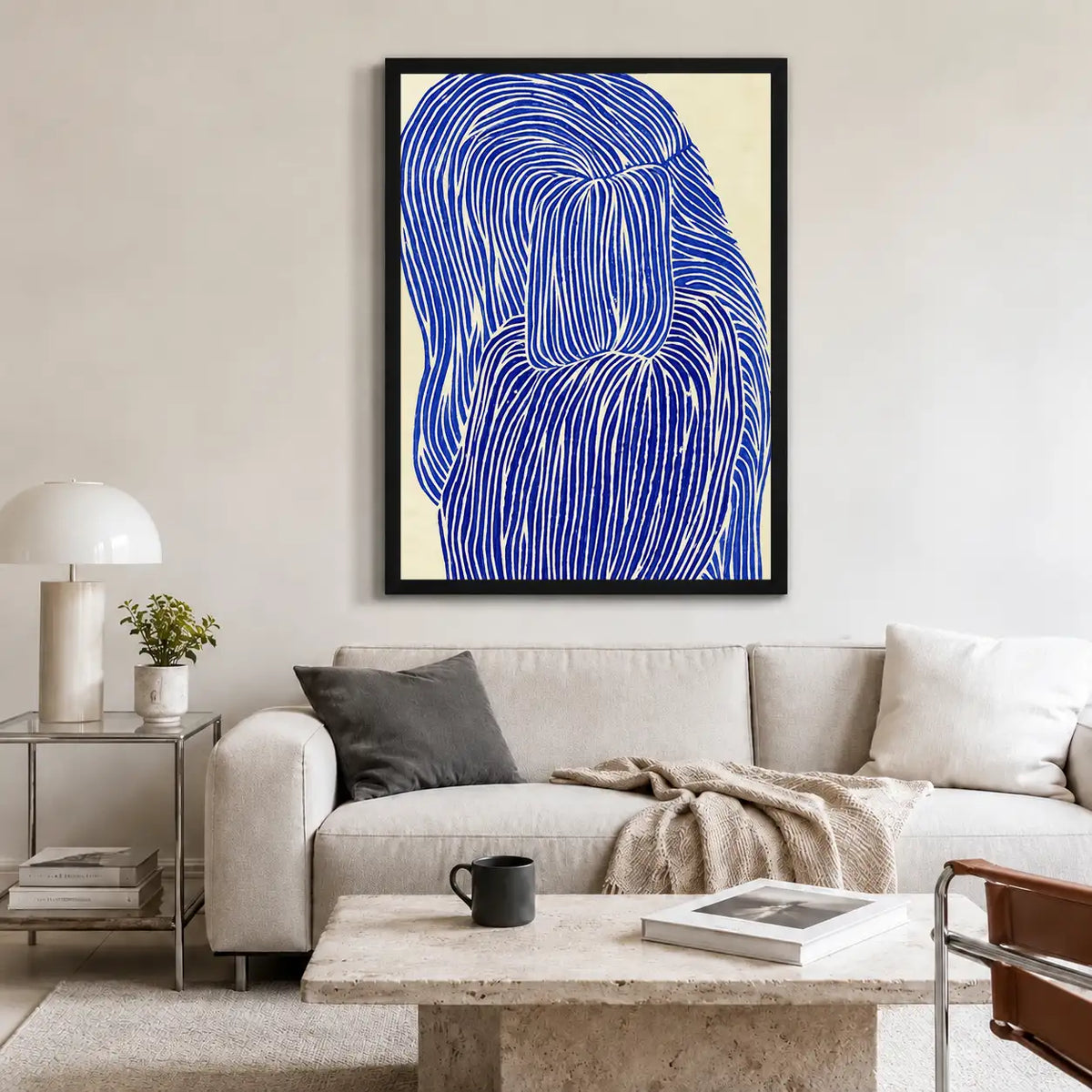 Electric Blue Hair Line Portrait Wall Art 2