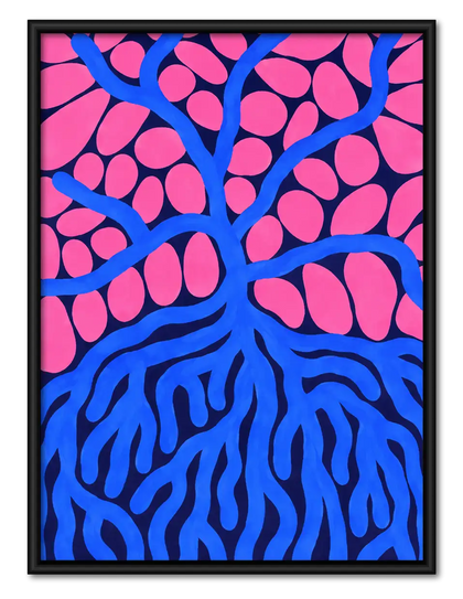 Electric Pink Tree and Blue Roots Wall Art