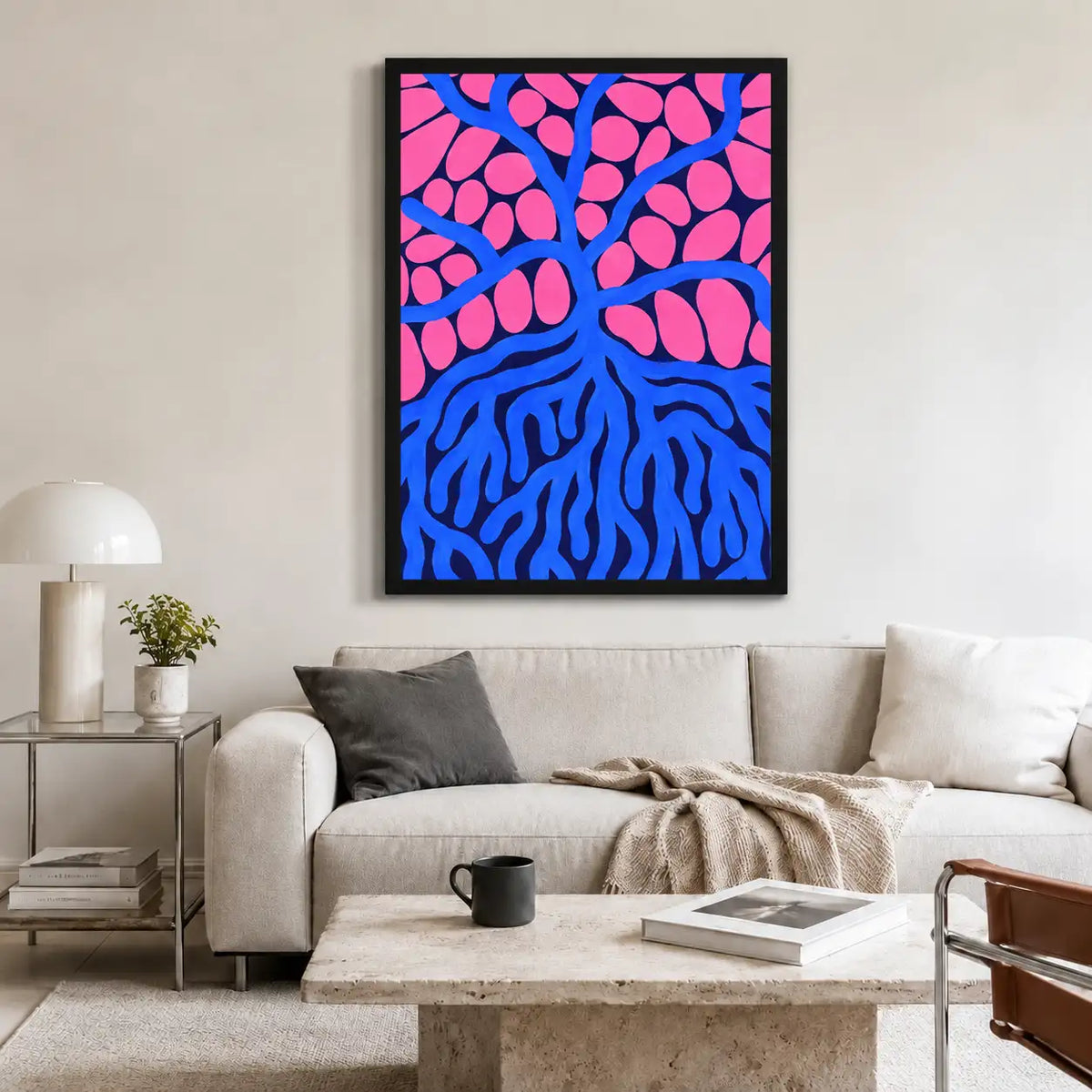 Electric Pink Tree and Blue Roots Wall Art 2