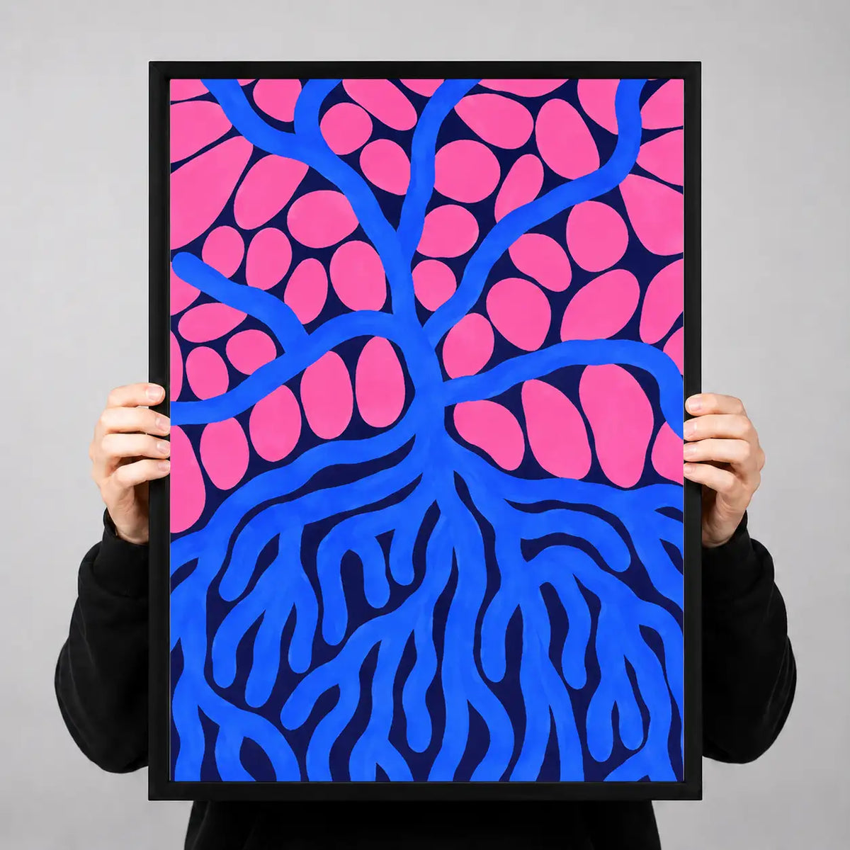 Electric Pink Tree and Blue Roots Wall Art 3