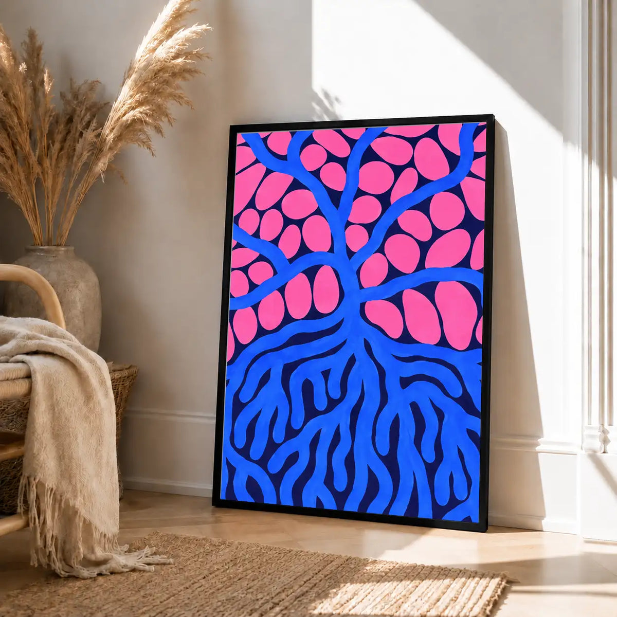 Electric Pink Tree and Blue Roots Wall Art 4