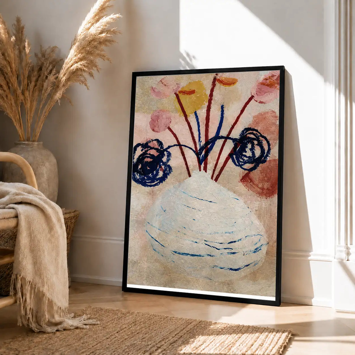 Expressive Wildflowers in White Vase Wall Art 4