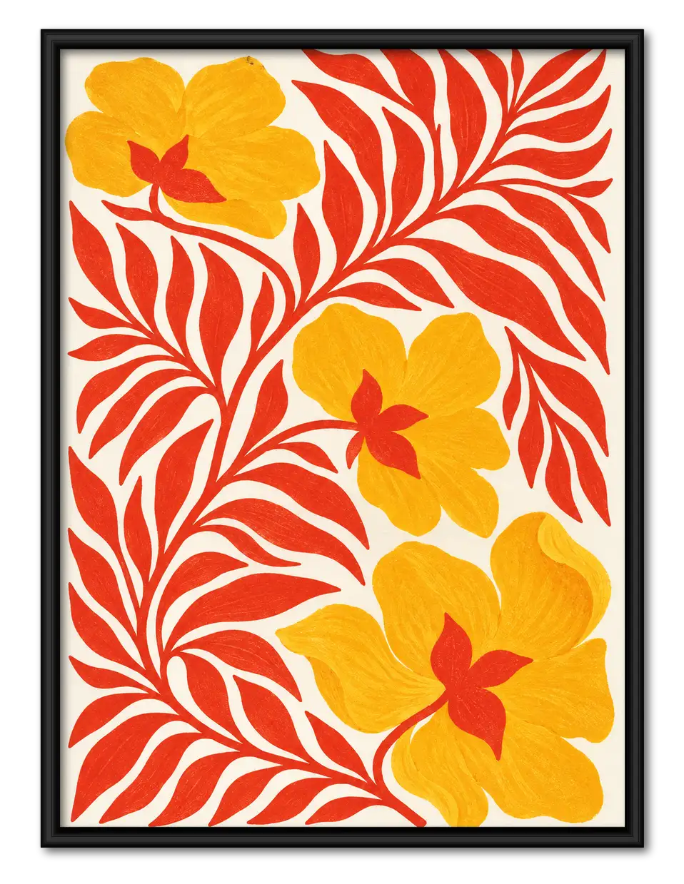 Golden Blossoms and Red Foliage Wall Art 1