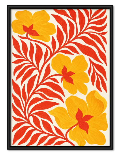 Golden Blossoms and Red Foliage Wall Art 1