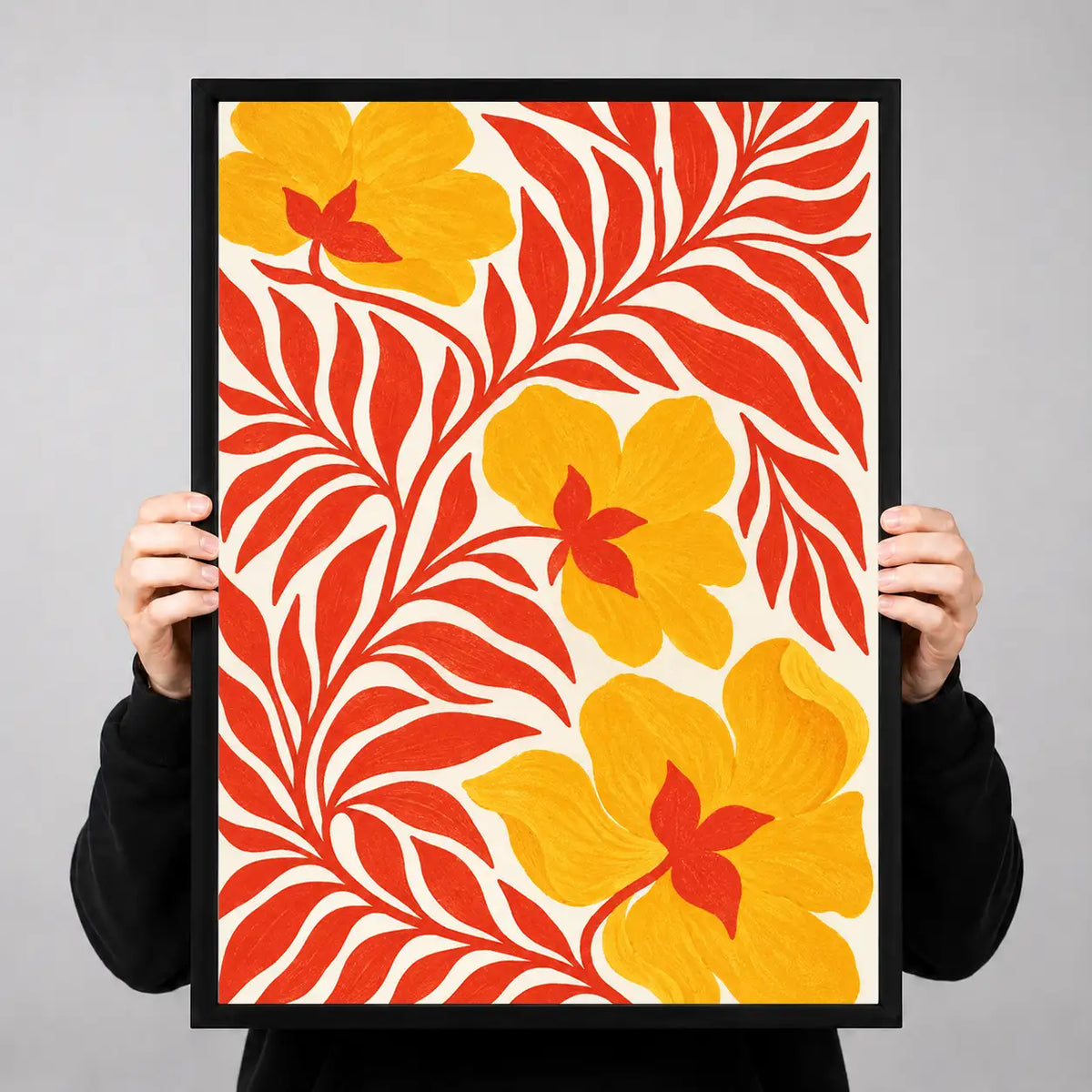 Golden Blossoms and Red Foliage Wall Art 3