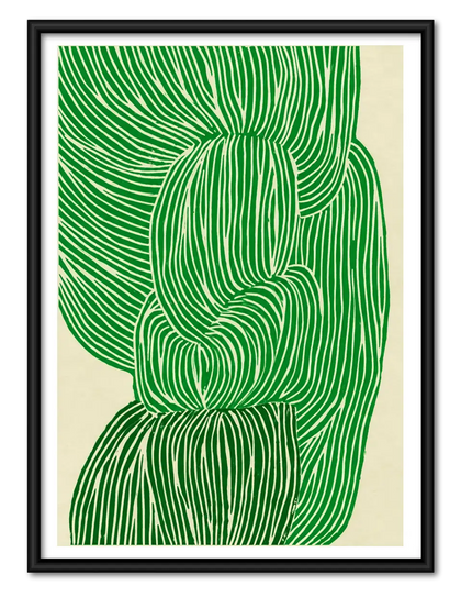 Green Flowing Ribbon Lines Wall Art