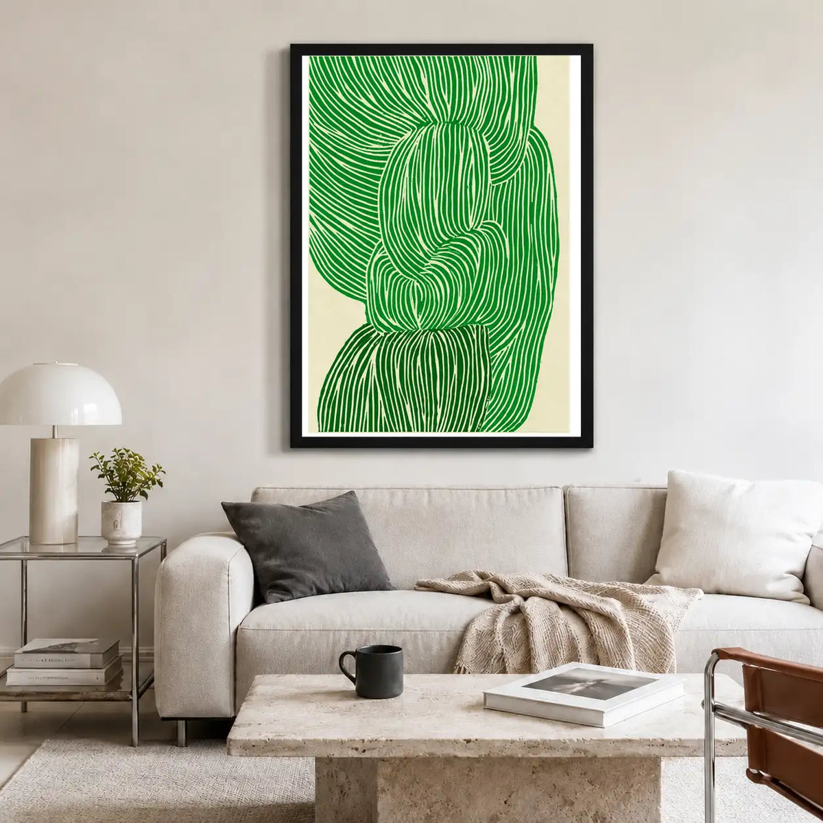 Green Flowing Ribbon Lines Wall Art 2