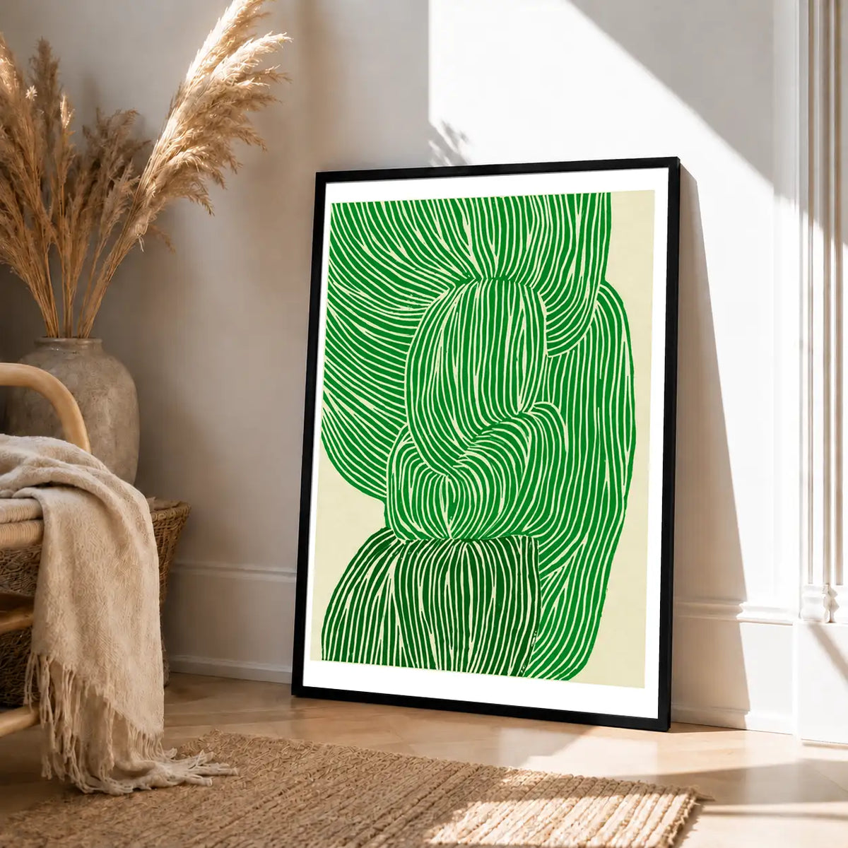 Green Flowing Ribbon Lines Wall Art 4