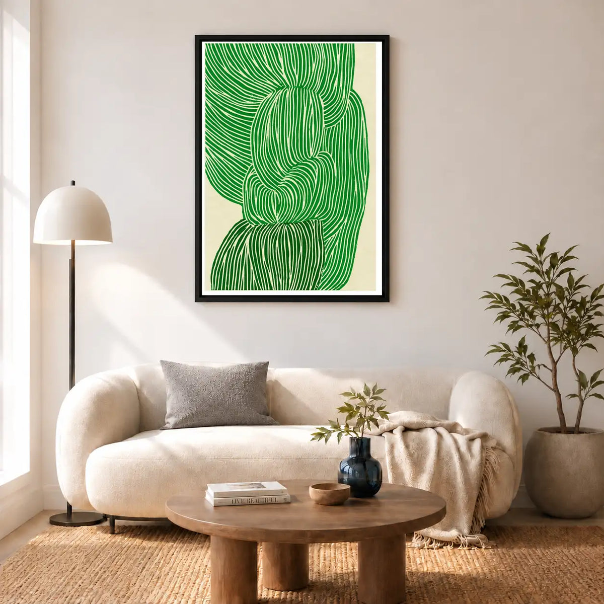 Green Flowing Ribbon Lines Wall Art 5