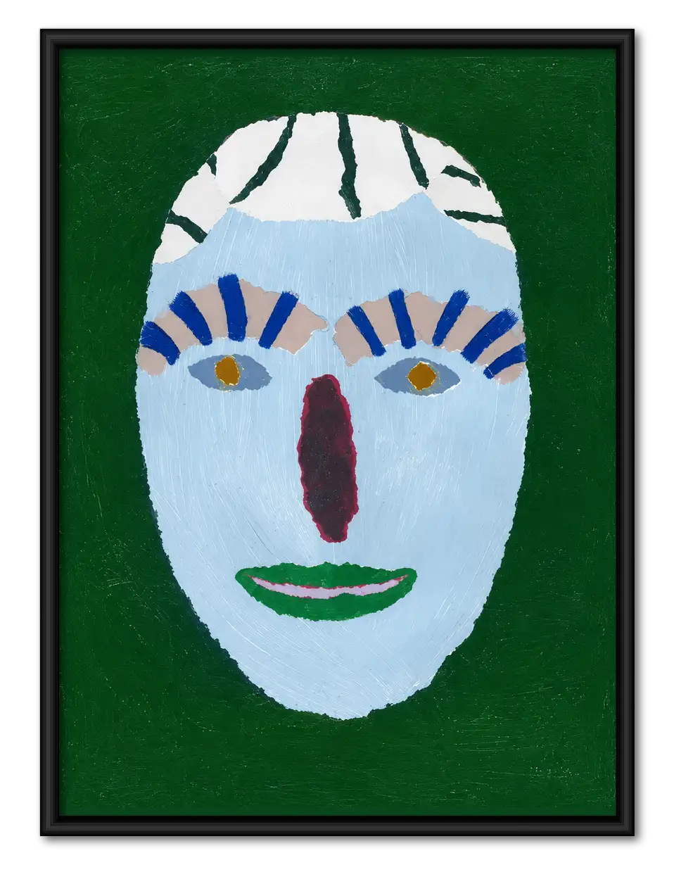 Green Mask Face Folk Portrait Wall Art 1