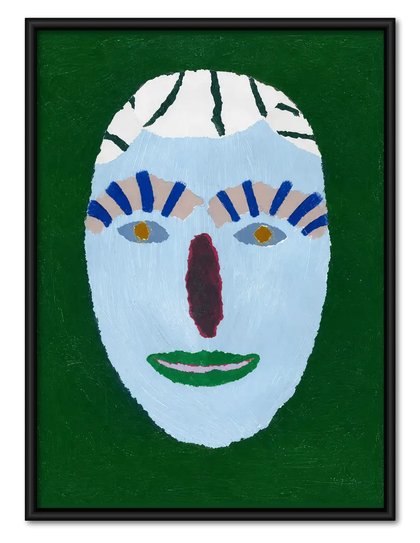 Green Mask Face Folk Portrait Wall Art