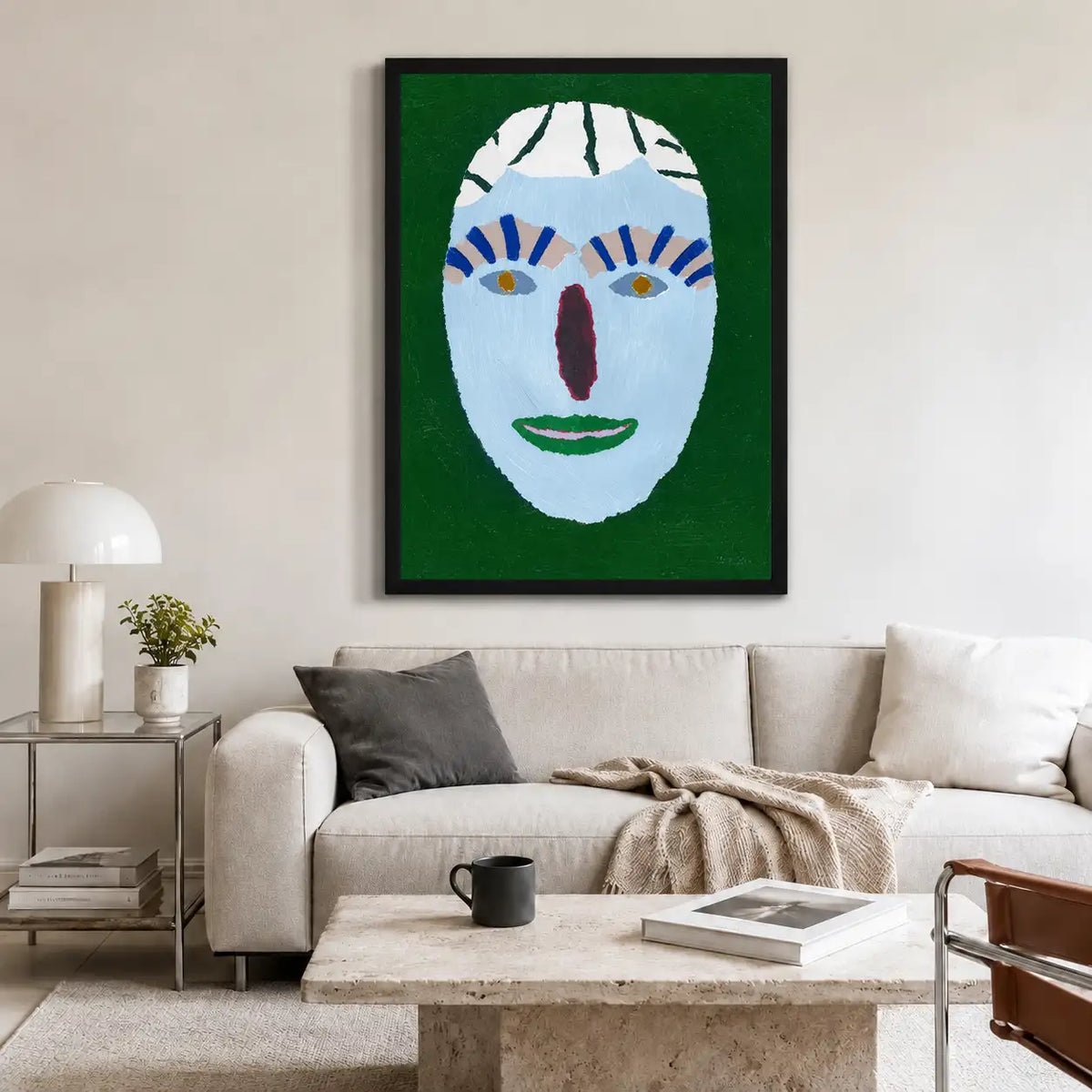 Green Mask Face Folk Portrait Wall Art 2