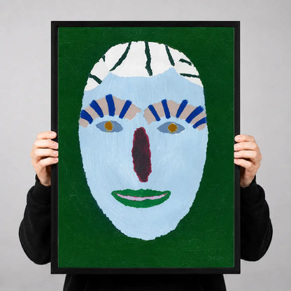 Green Mask Face Folk Portrait Wall Art 3
