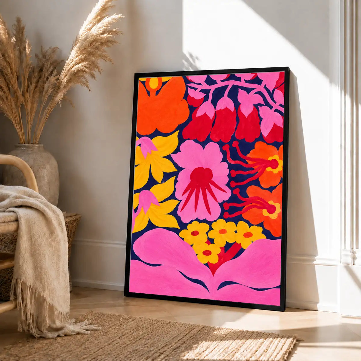 Hot Pink Floral Maximalist Wall Art 4