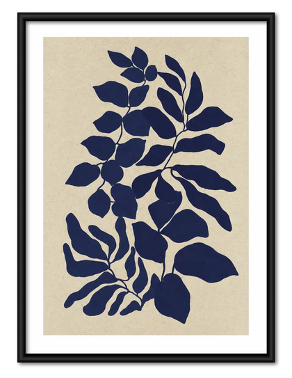Navy Leaf Silhouette Botanical Wall Art