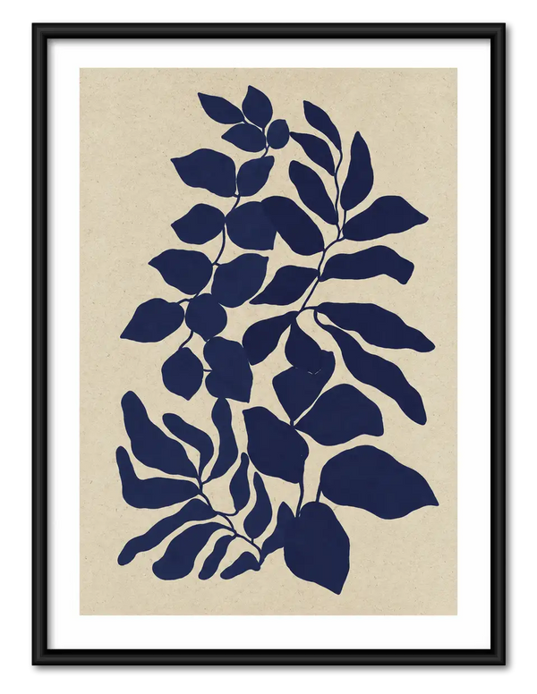Navy Leaf Silhouette Botanical Wall Art
