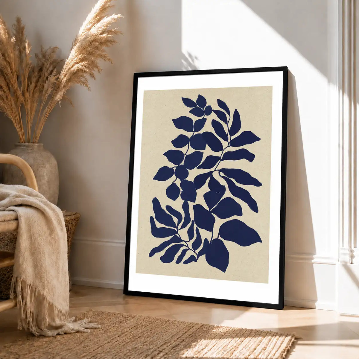 Navy Leaf Silhouette Botanical Wall Art 4