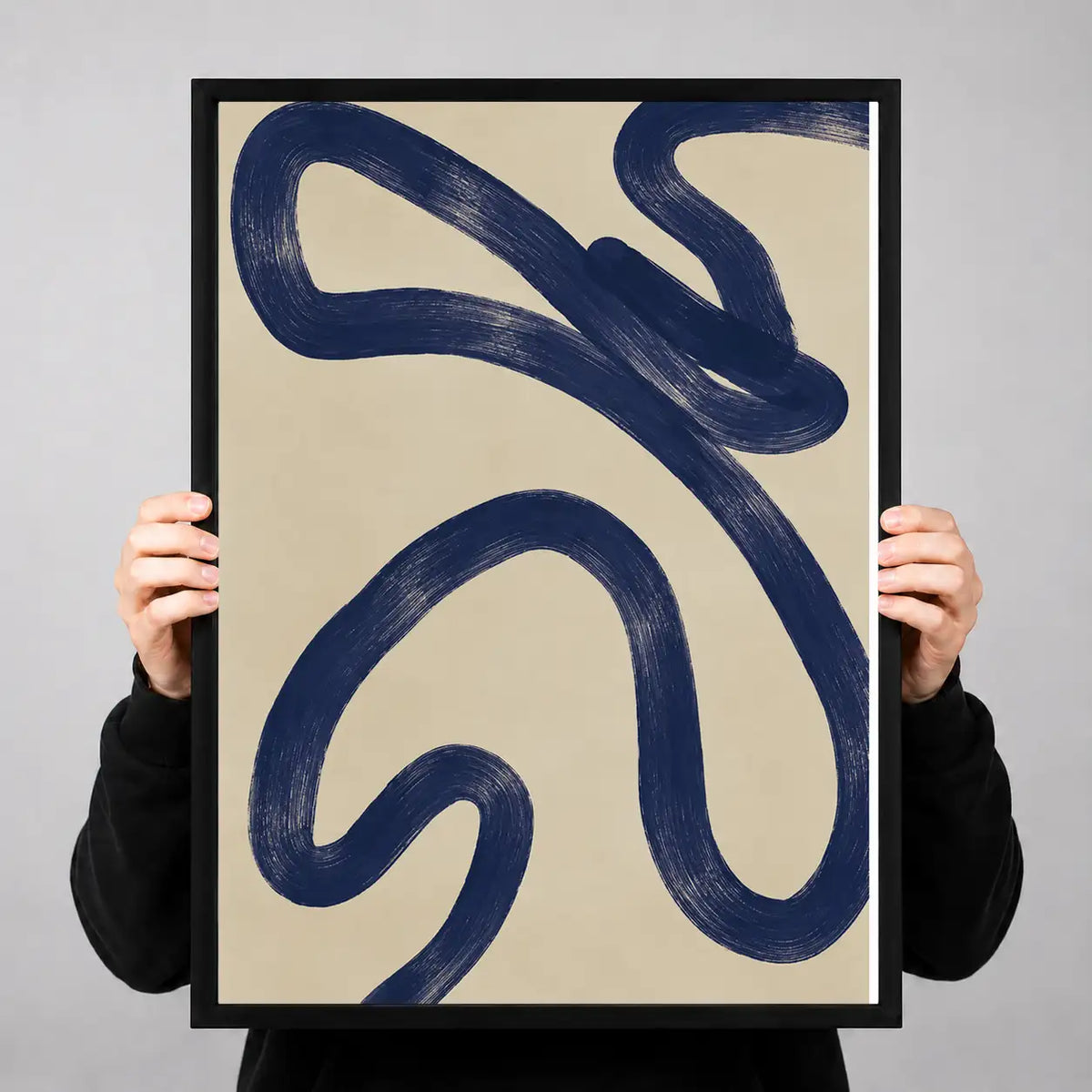 Navy Organic Swirls Abstract Wall Art 3