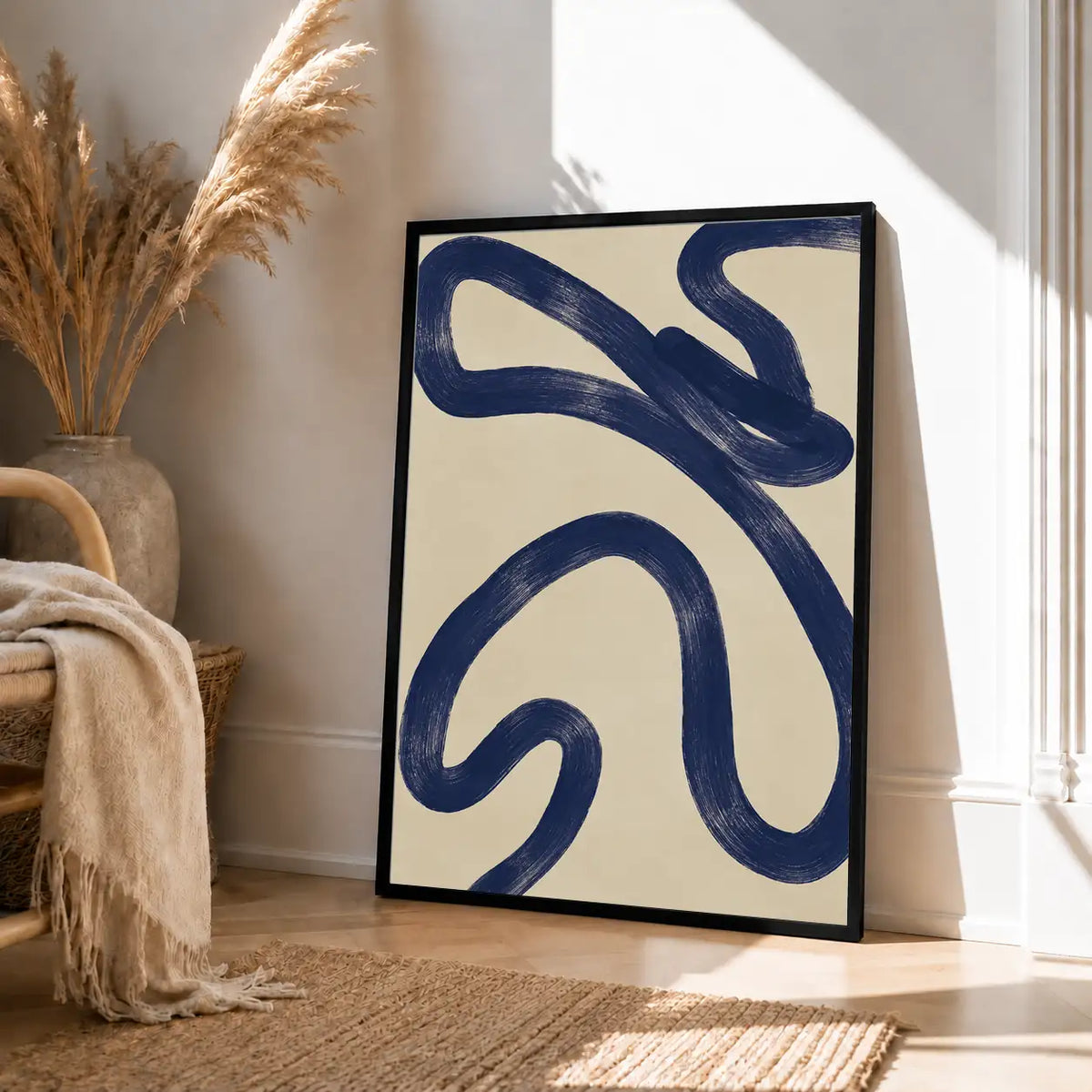 Navy Organic Swirls Abstract Wall Art 4
