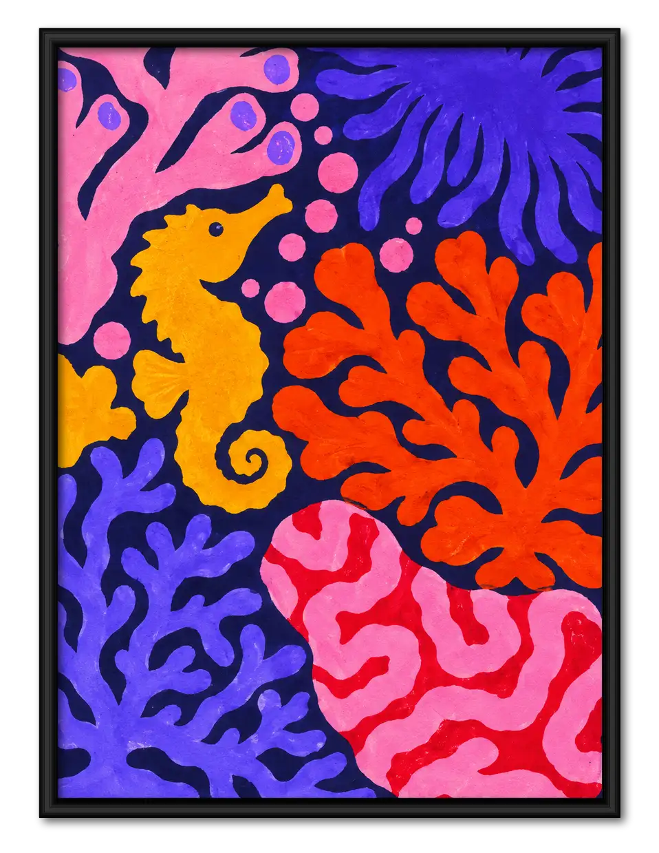 Neon Seahorse Coral Reef Wall Art 1
