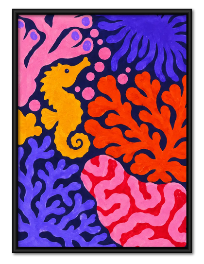 Neon Seahorse Coral Reef Wall Art