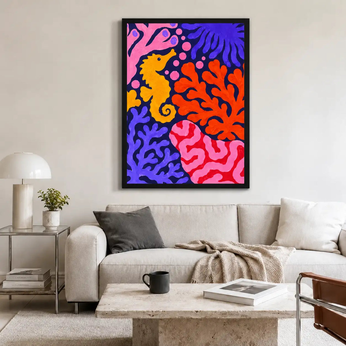Neon Seahorse Coral Reef Wall Art 2