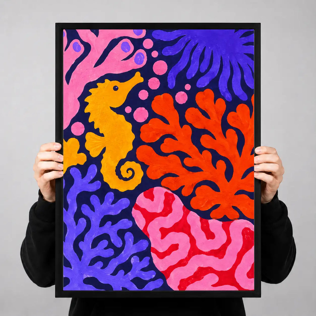 Neon Seahorse Coral Reef Wall Art 3