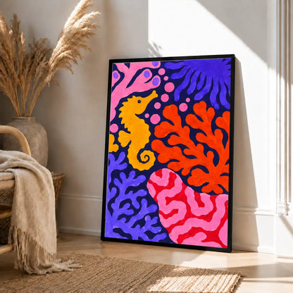 Neon Seahorse Coral Reef Wall Art 4