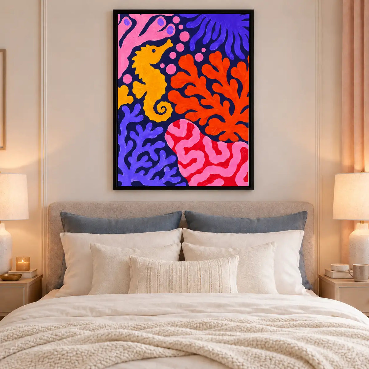 Neon Seahorse Coral Reef Wall Art 6