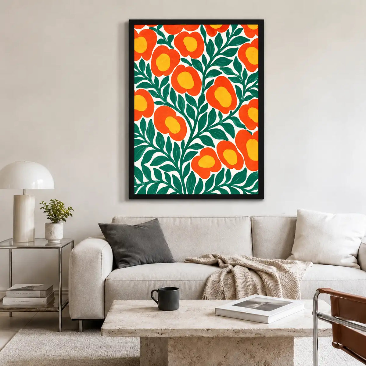 Orange Citrus and Leaf Pattern Wall Art 2