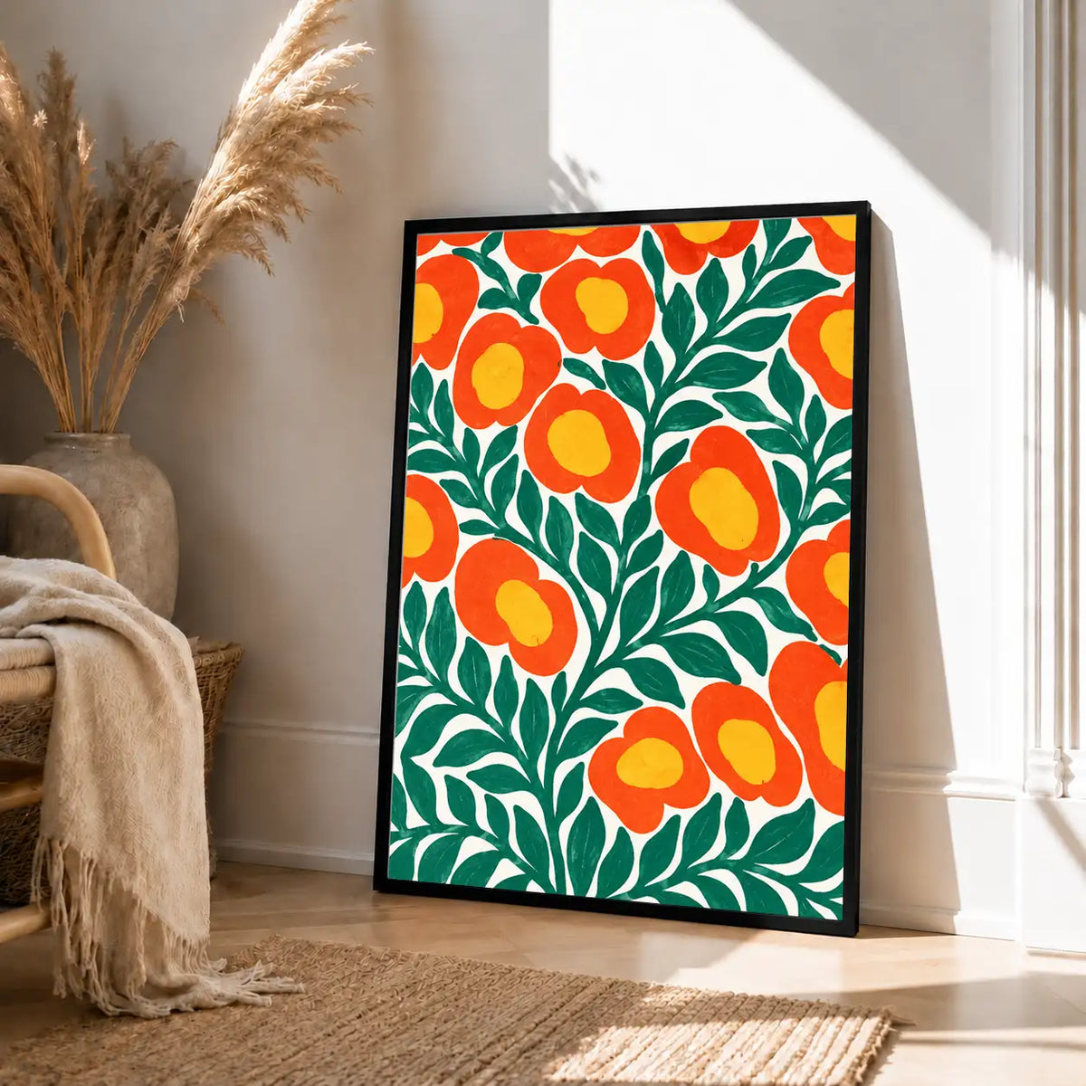 Orange Citrus and Leaf Pattern Wall Art 4