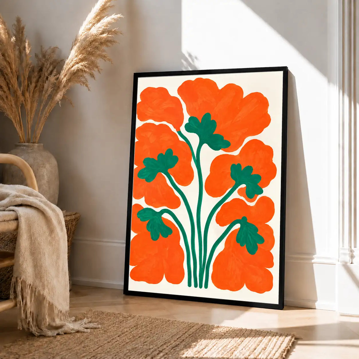 Orange Poppy Bouquet Graphic Wall Art 4