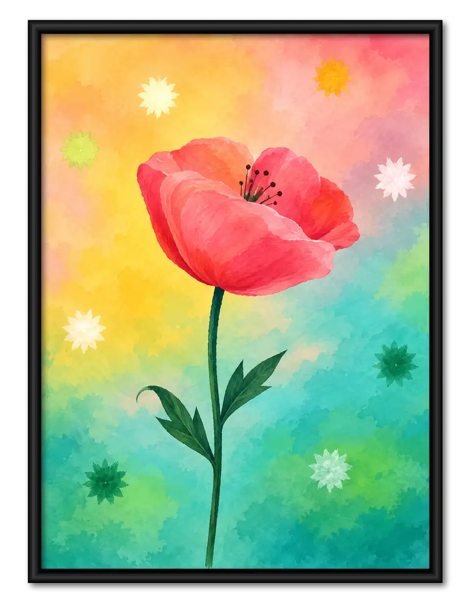 Painterly Red Poppy Meadow Wall Art 1