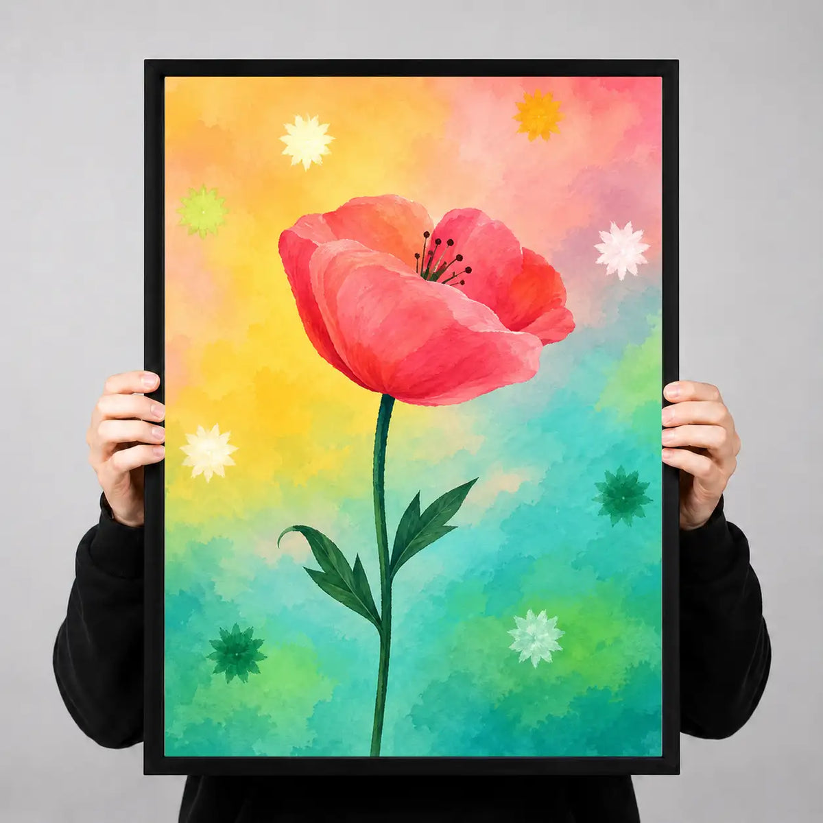 Painterly Red Poppy Meadow Wall Art 3