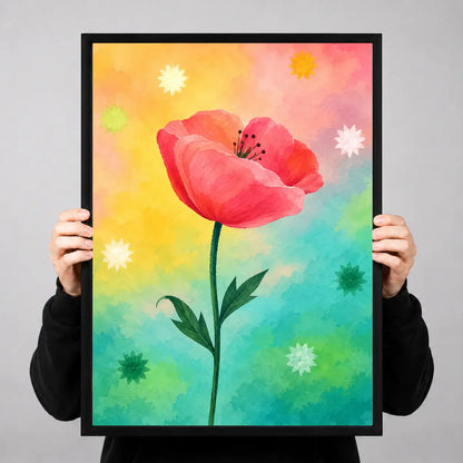 Painterly Red Poppy Meadow Wall Art 3
