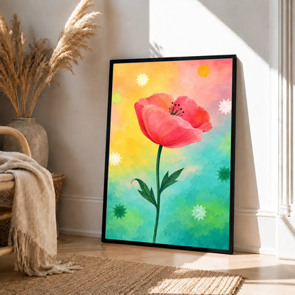 Painterly Red Poppy Meadow Wall Art 4