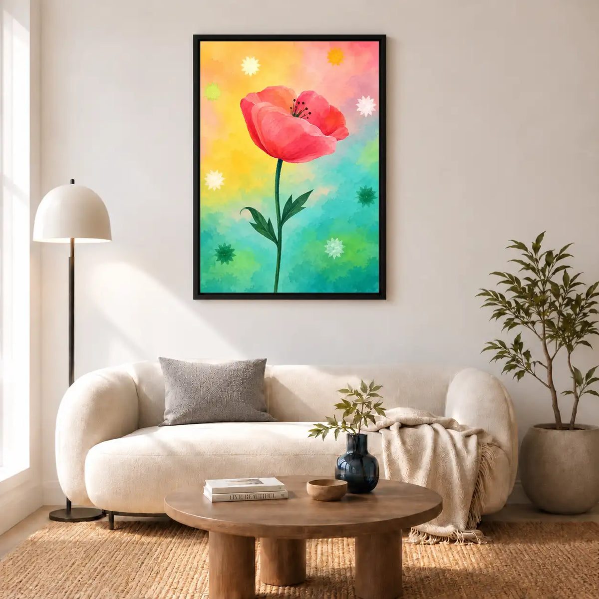 Painterly Red Poppy Meadow Wall Art 5